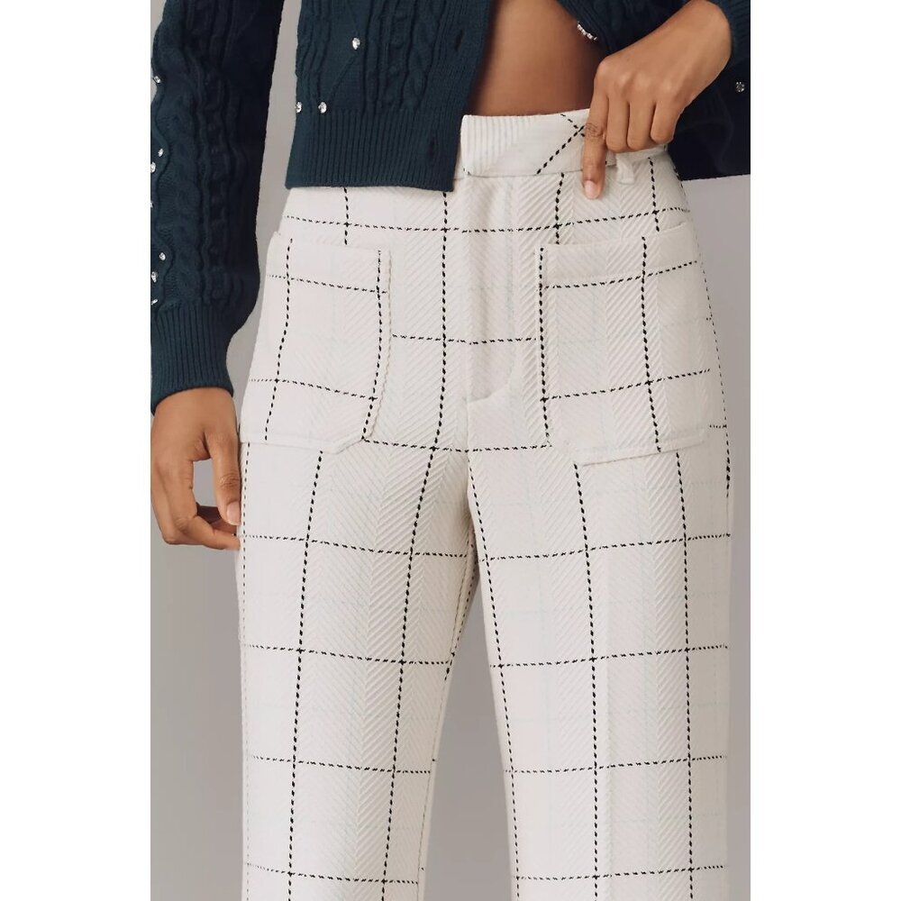 Anthropologie Maeve Knit Jude Plaid Trousers White Multi 10 - Picture 4 of 4